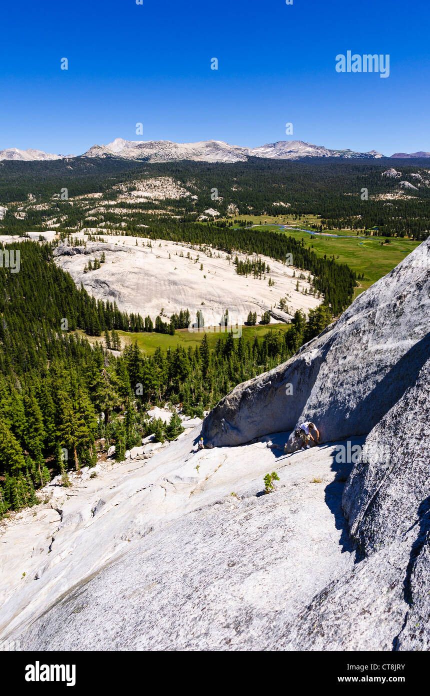 Rock climbers on Marmot Dome, Tuolumne Meadows, Yosemite National Park