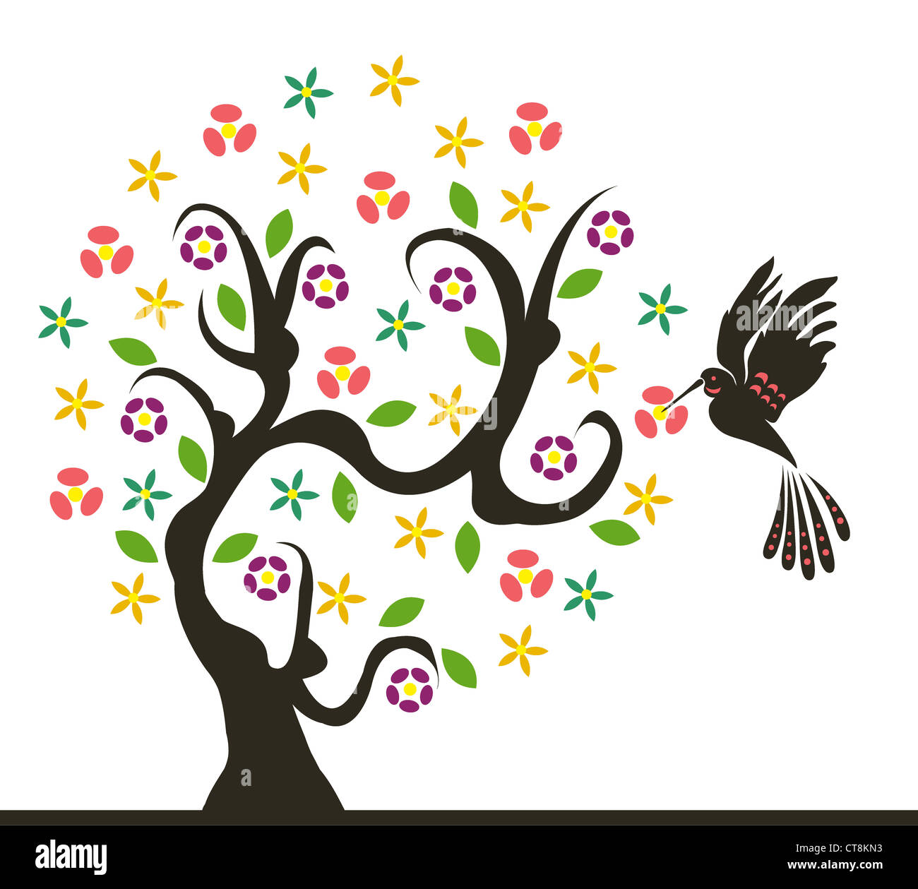 vector abstract tree with bird Stock Photo - Alamy