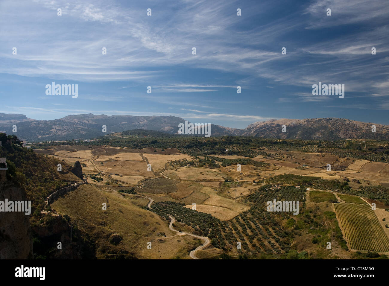 Ronda is a city in the Spanish province of Málaga. It is located about 100 km west of the city of Málaga in Spain. Stock Photo