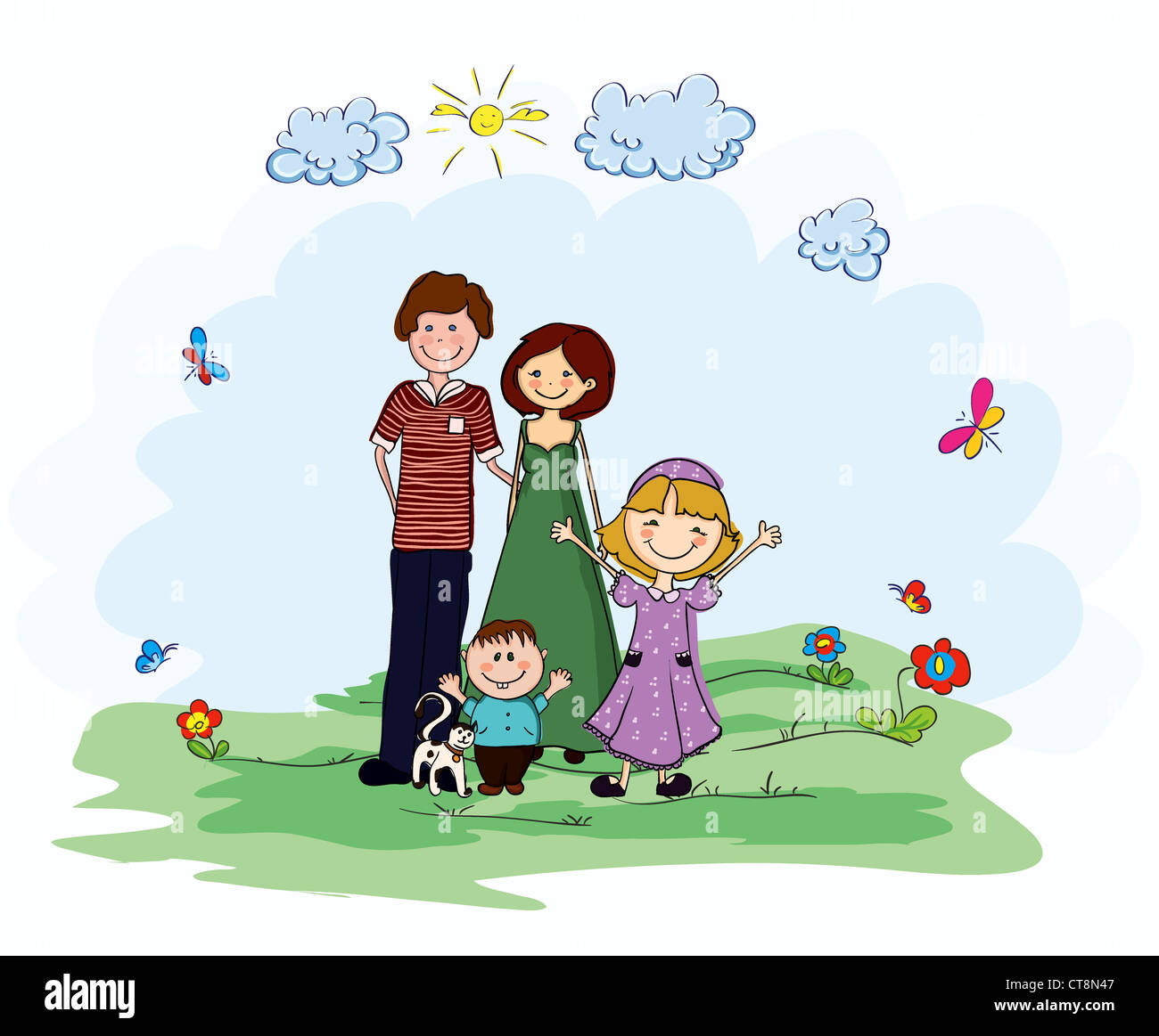 family in the park vector background Stock Photo - Alamy