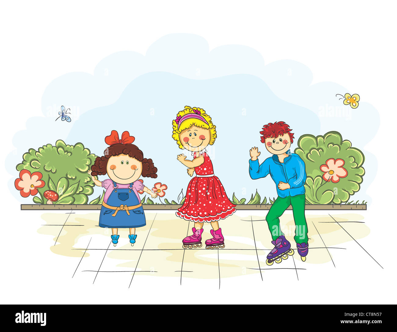 kids playing in the park vector illustration Stock Photo - Alamy