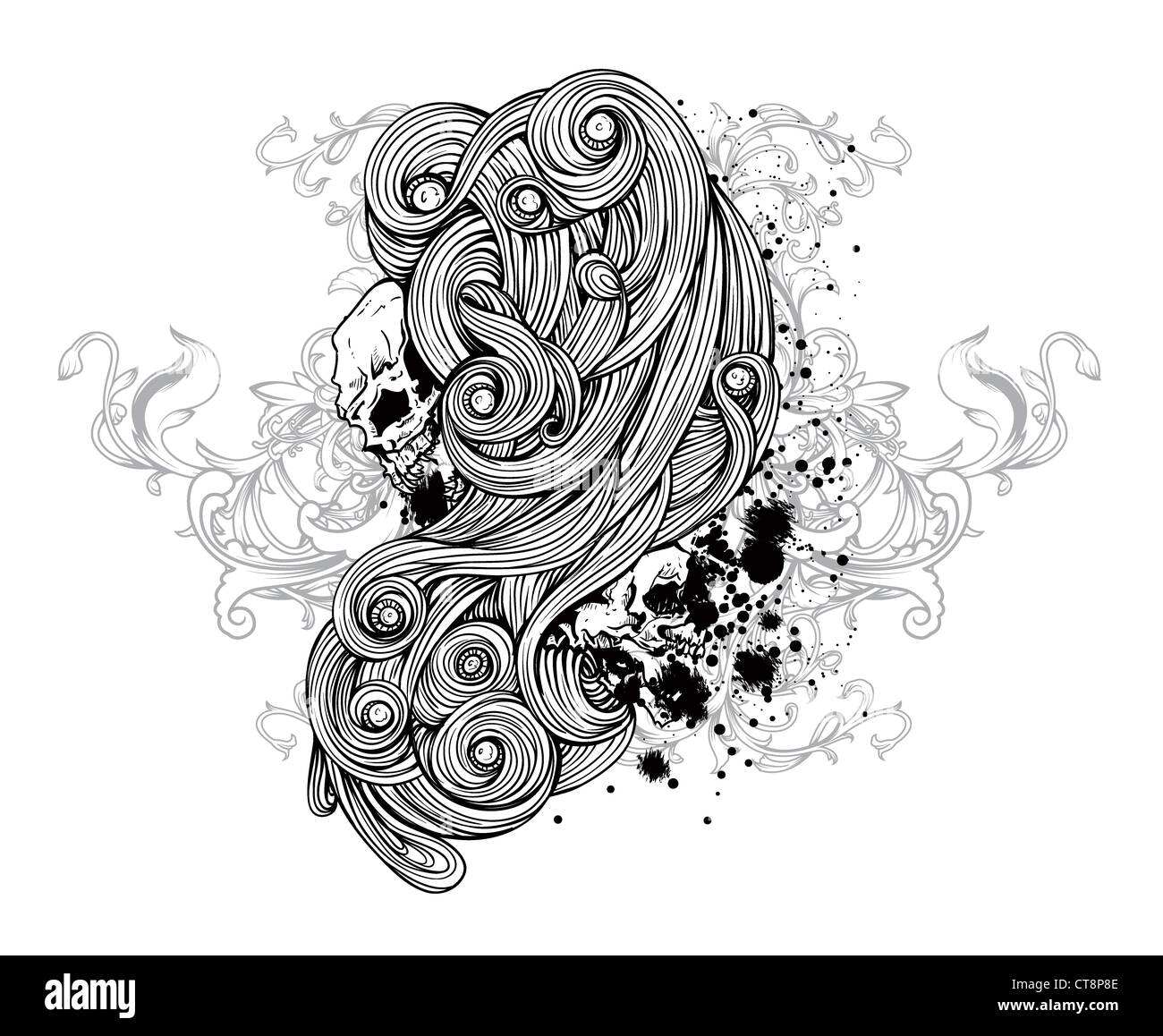 vector vintage illustration with skulls Stock Photo - Alamy