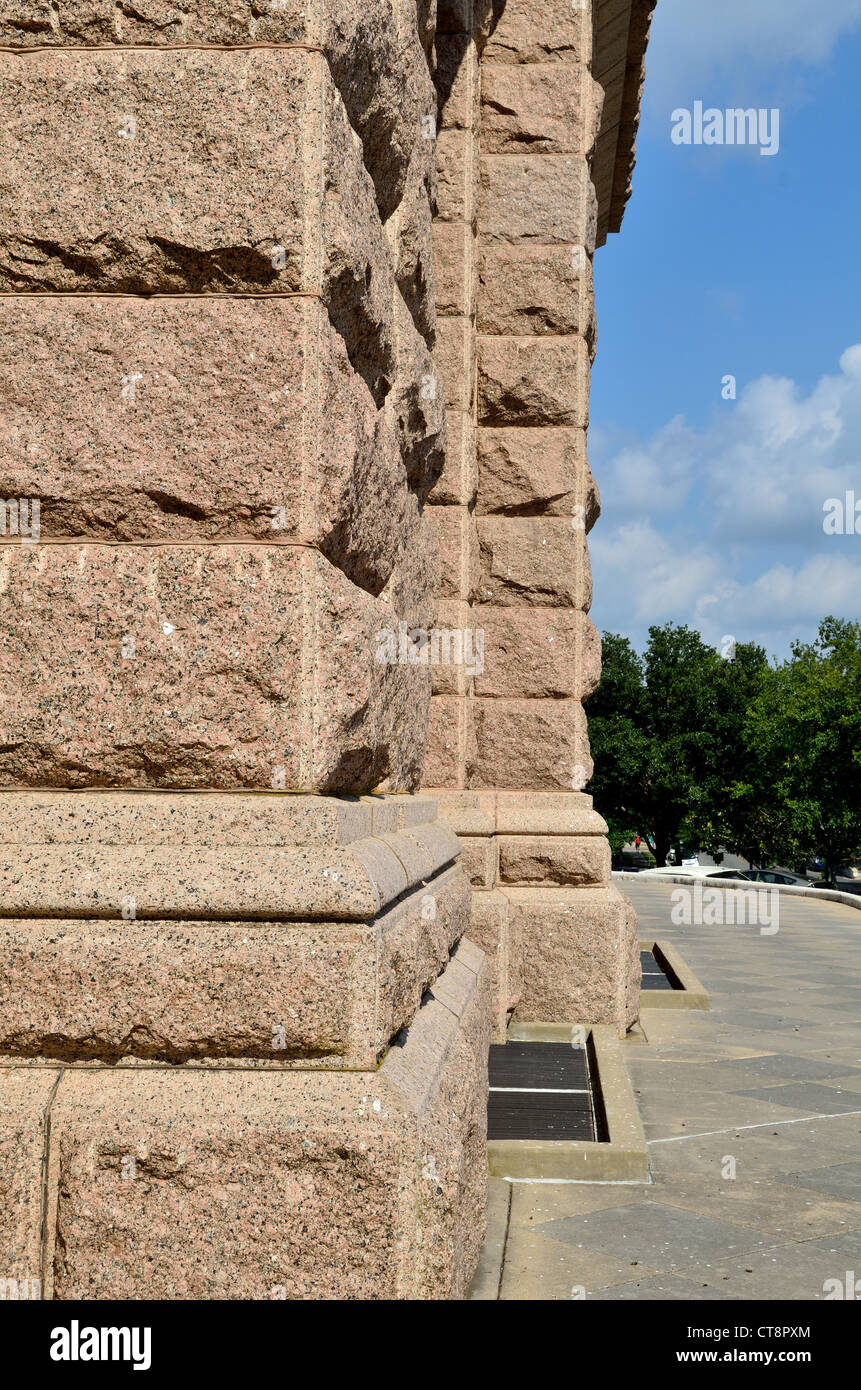 Red granite wall of Texas State Capital building in detail. Austin, Texas, USA. Stock Photo