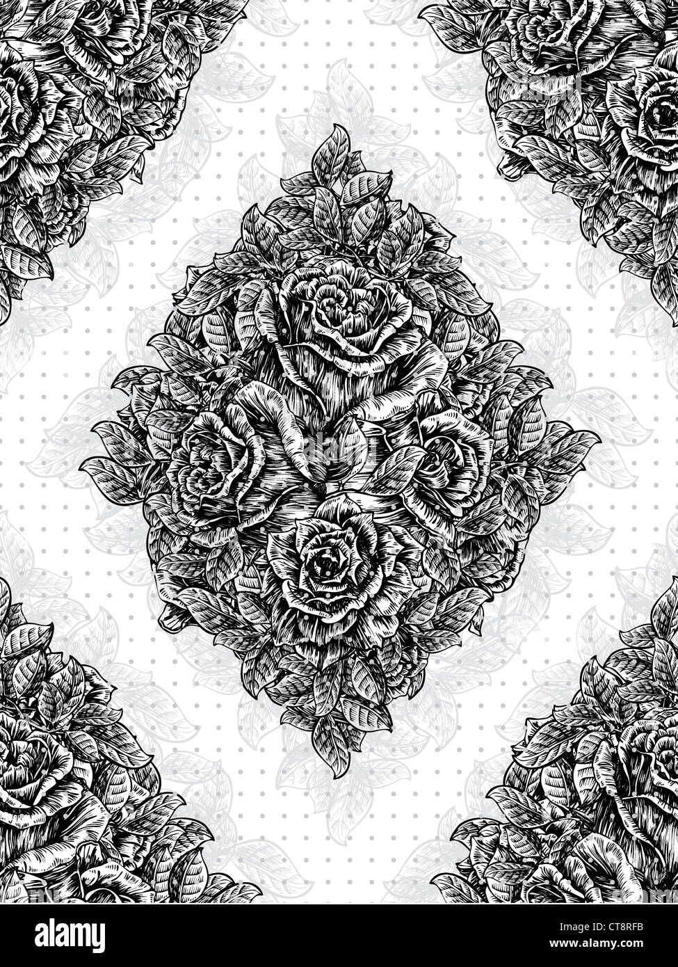 vector vintage seamless pattern with roses Stock Photo - Alamy