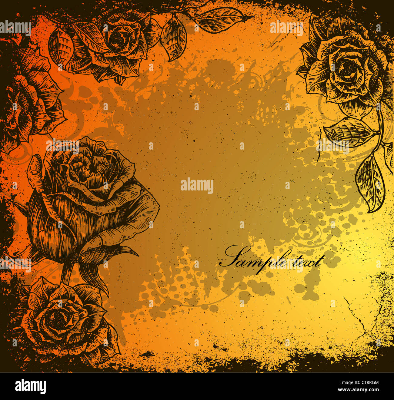 vector grunge floral background with roses Stock Photo - Alamy