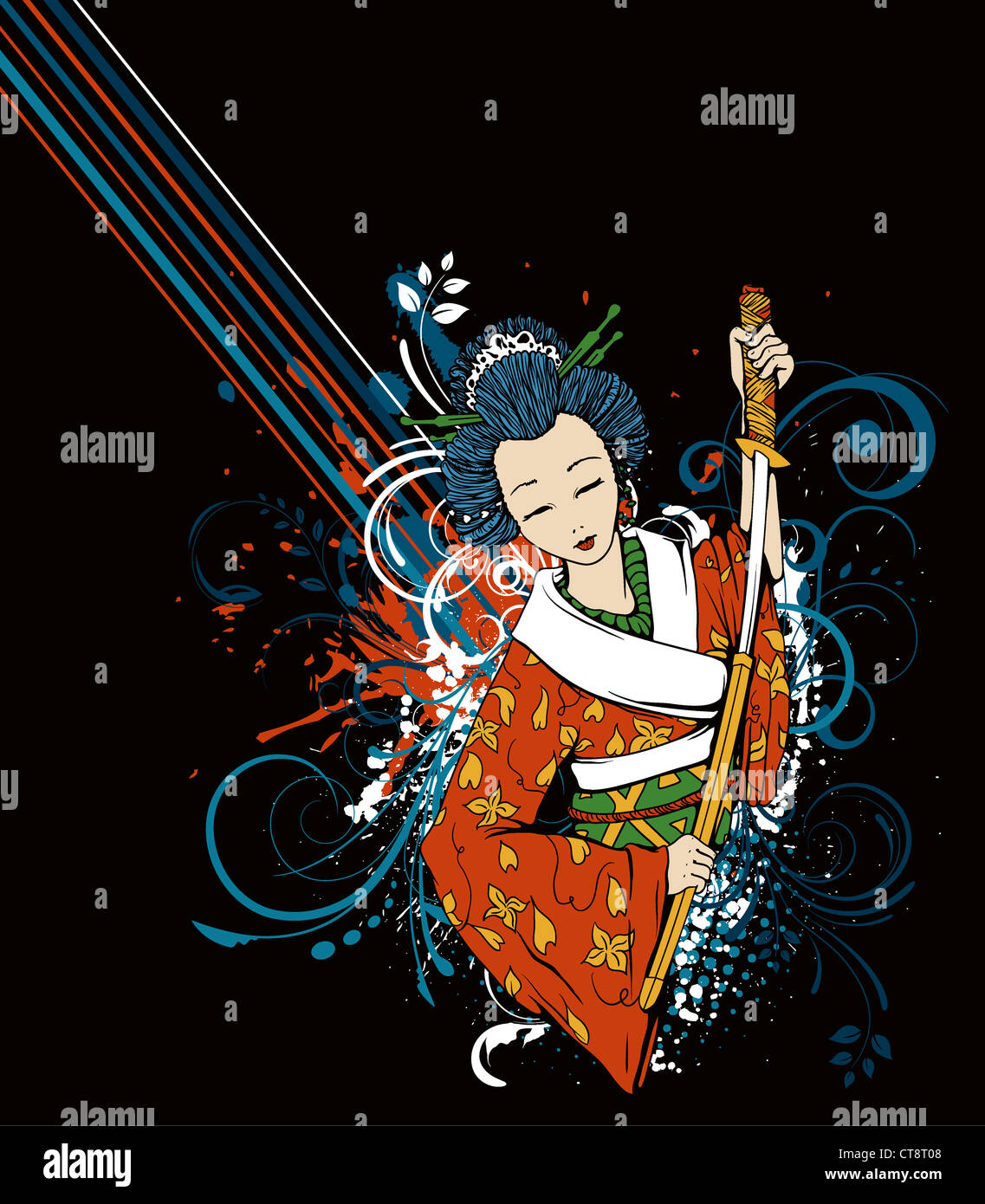 vector japanese background with geisha Stock Photo - Alamy