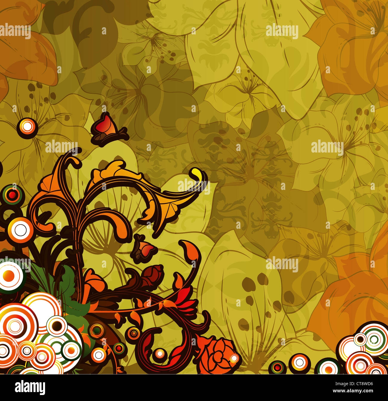 vector abstract floral background with butterflies Stock Photo - Alamy