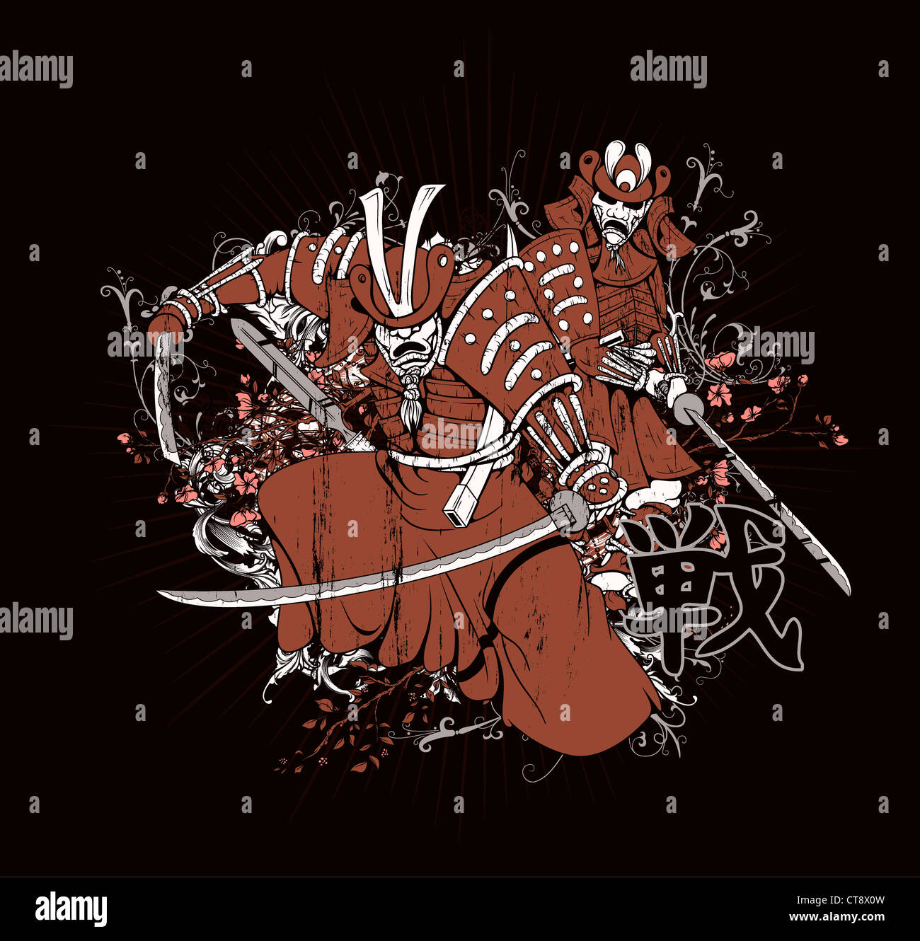 vector japanese t-shirt design with samurai Stock Photo - Alamy