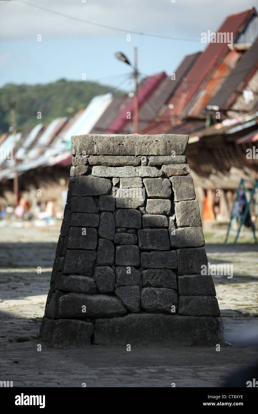 Stone jumping platform at Bawomataluo King's village on Nias Island, North Sumatra. Stock Photo