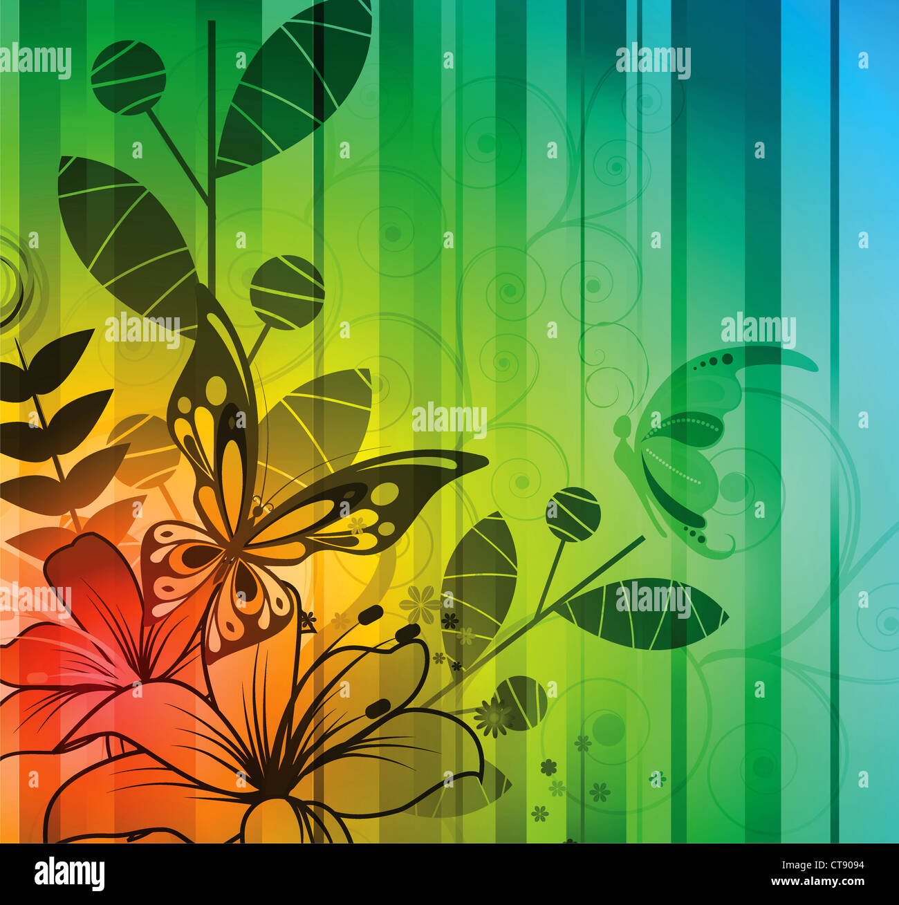 vector colorful floral background with butterfly Stock Photo - Alamy
