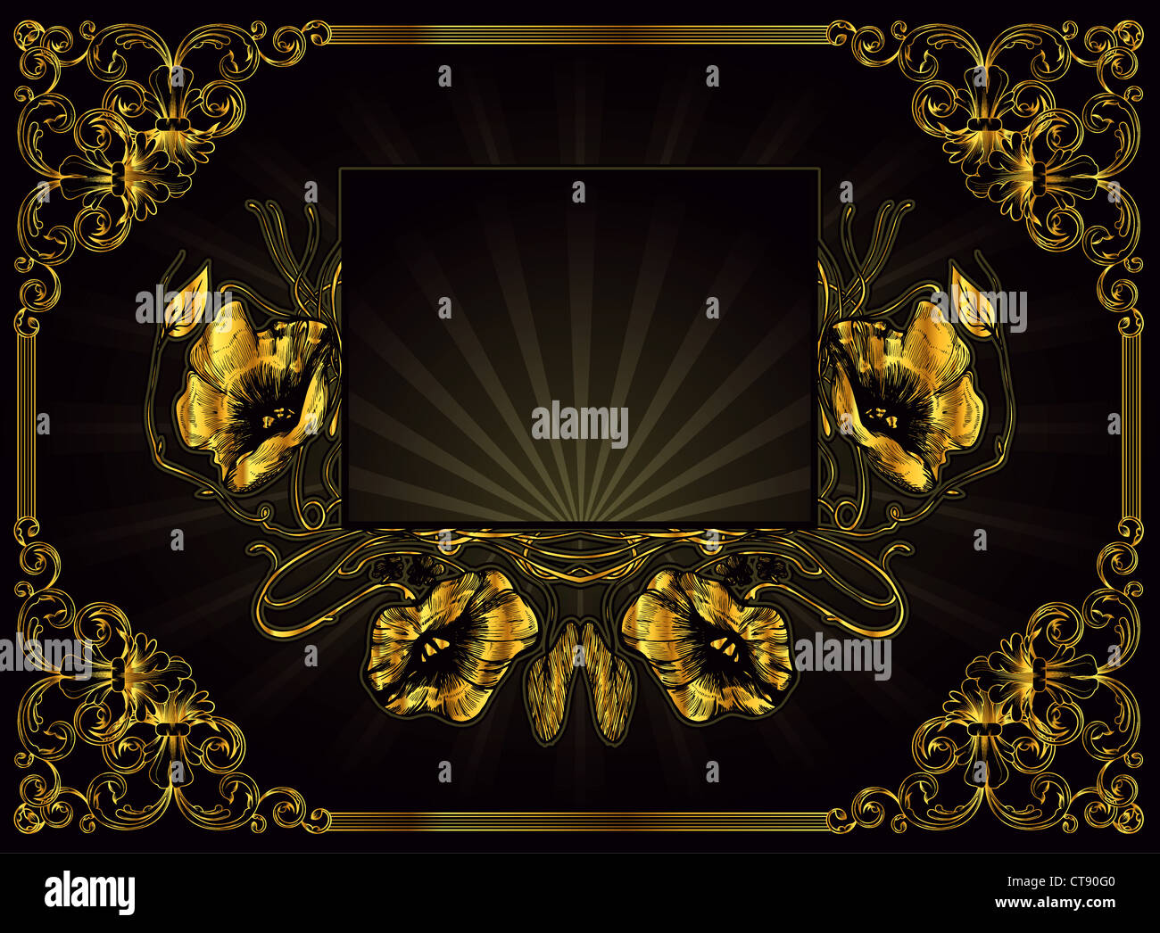 vector gold floral frame vintage illustration Stock Photo - Alamy