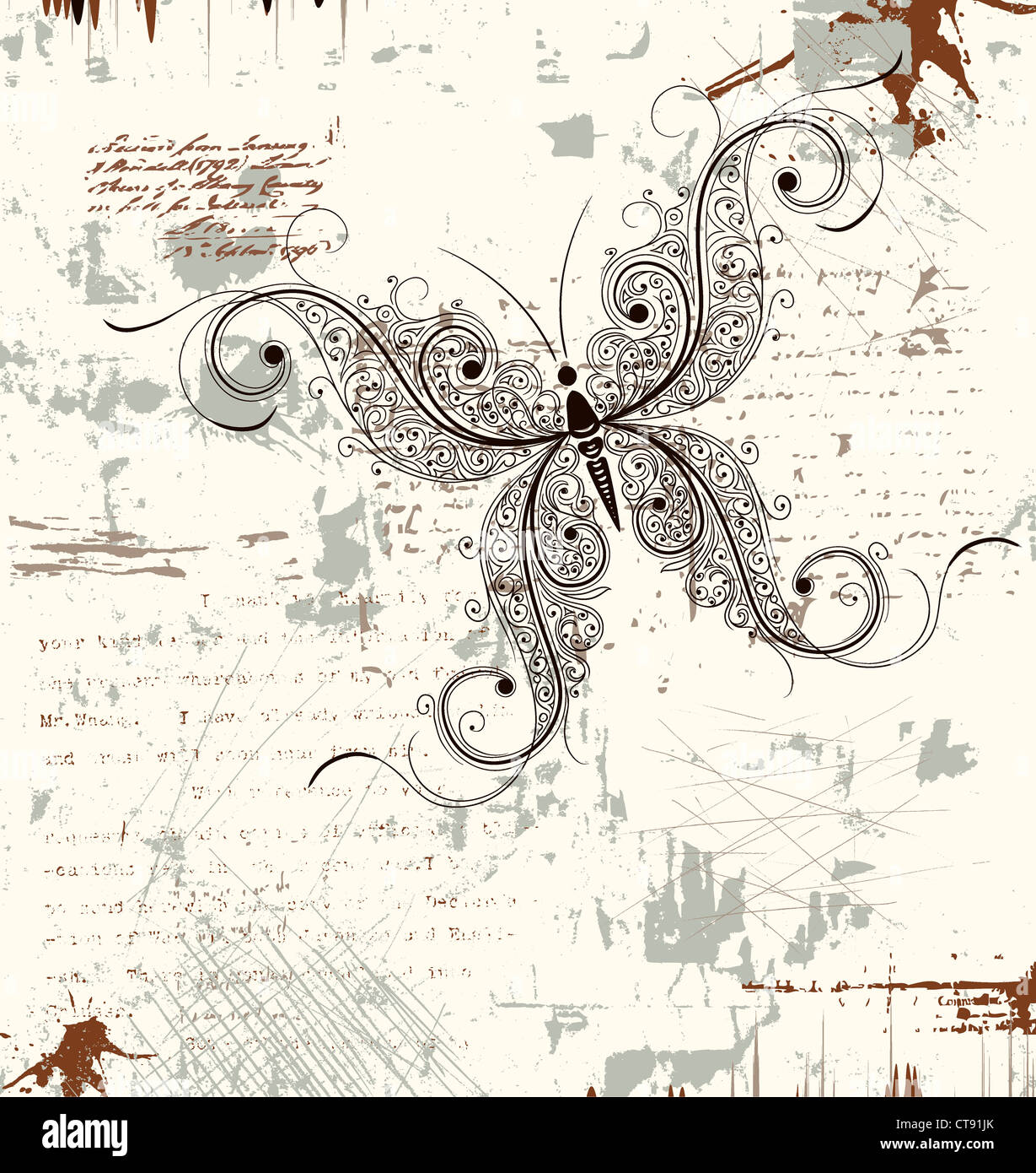 vector grunge background with butterfly made of floral Stock Photo - Alamy