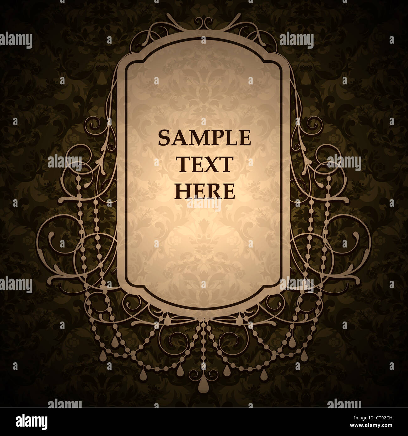 vector vintage label with damask background Stock Photo - Alamy