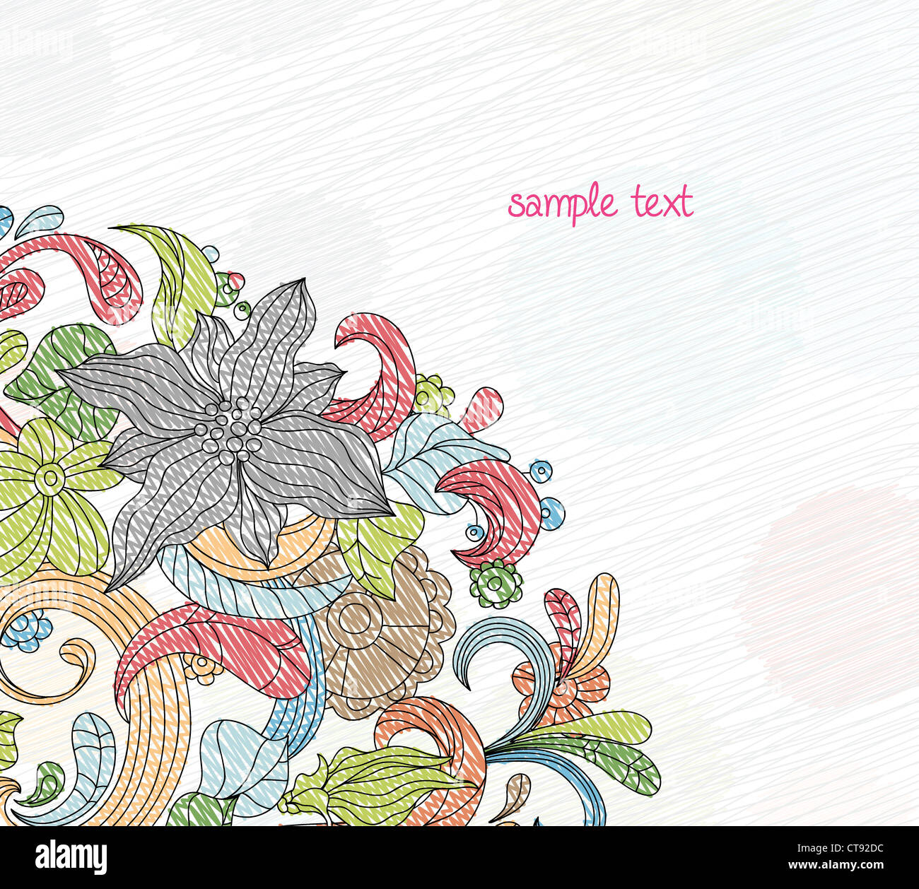 vector doodles background with floral Stock Photo - Alamy