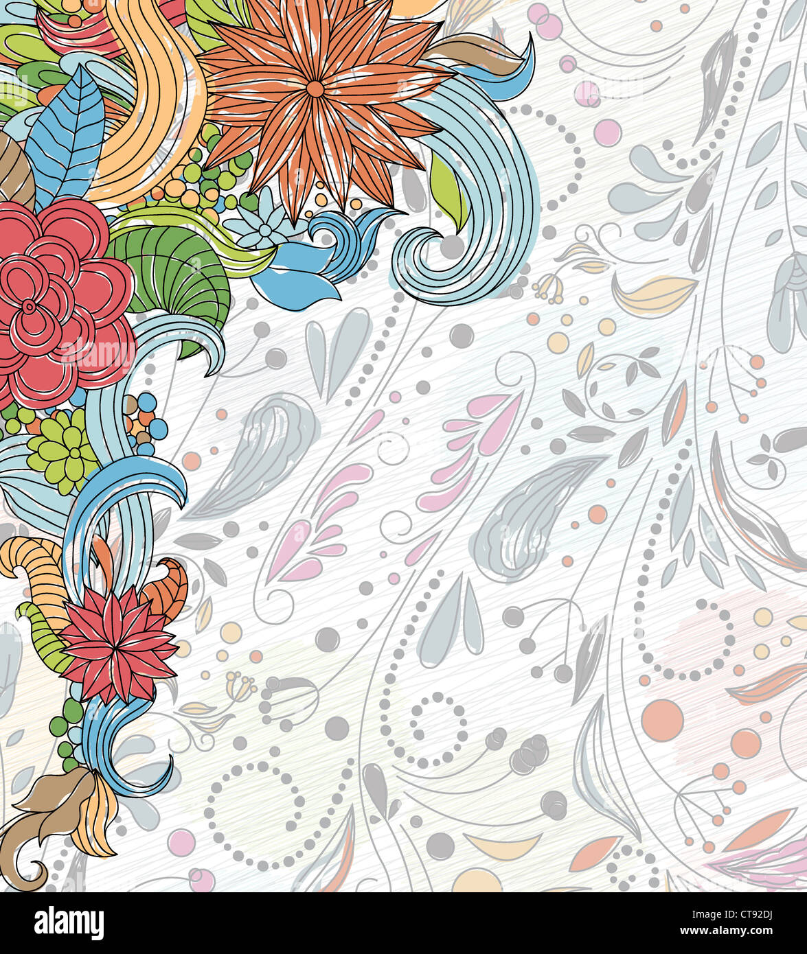 vector doodles background with floral Stock Photo - Alamy