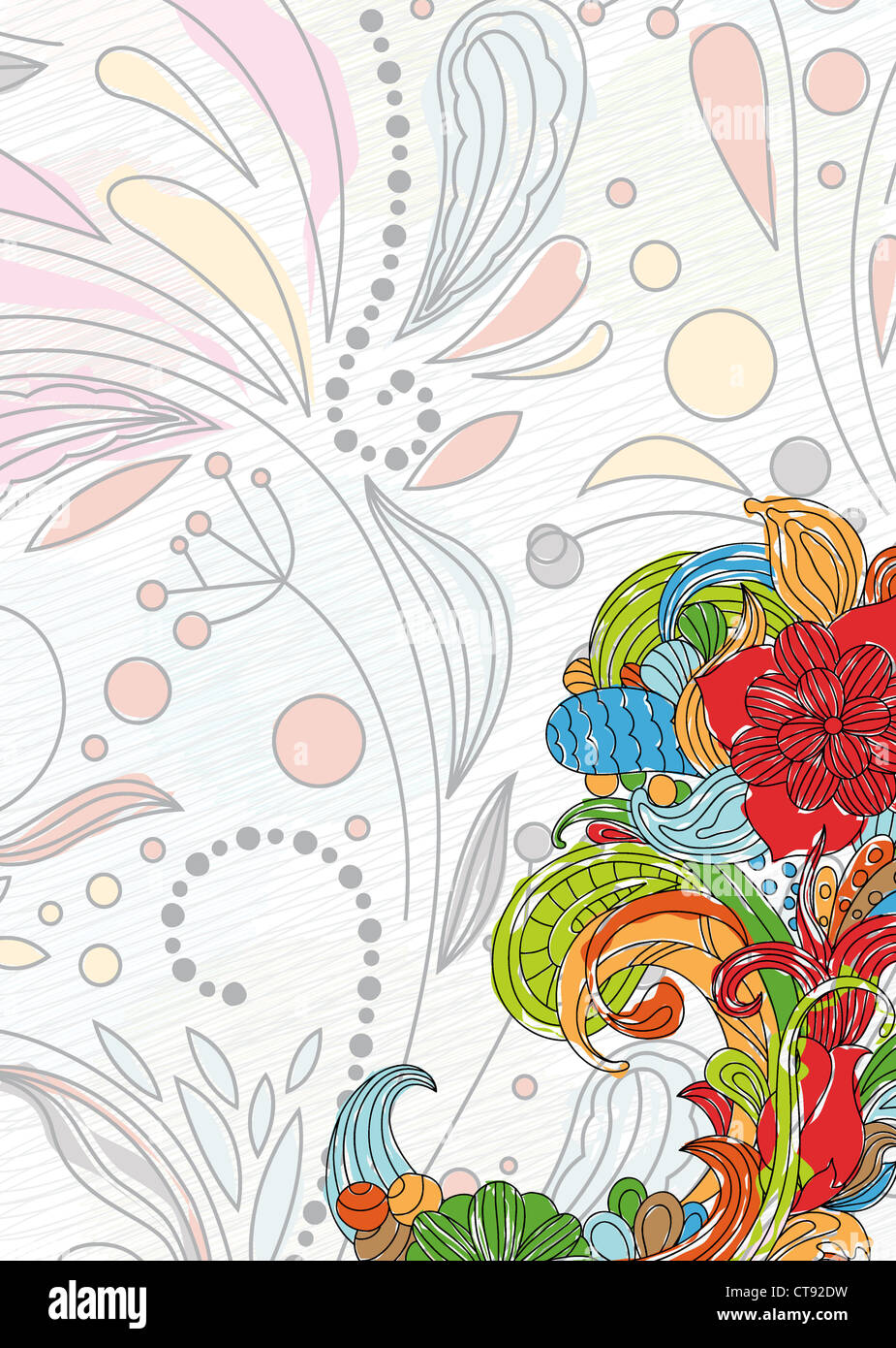 vector doodles background with floral Stock Photo - Alamy