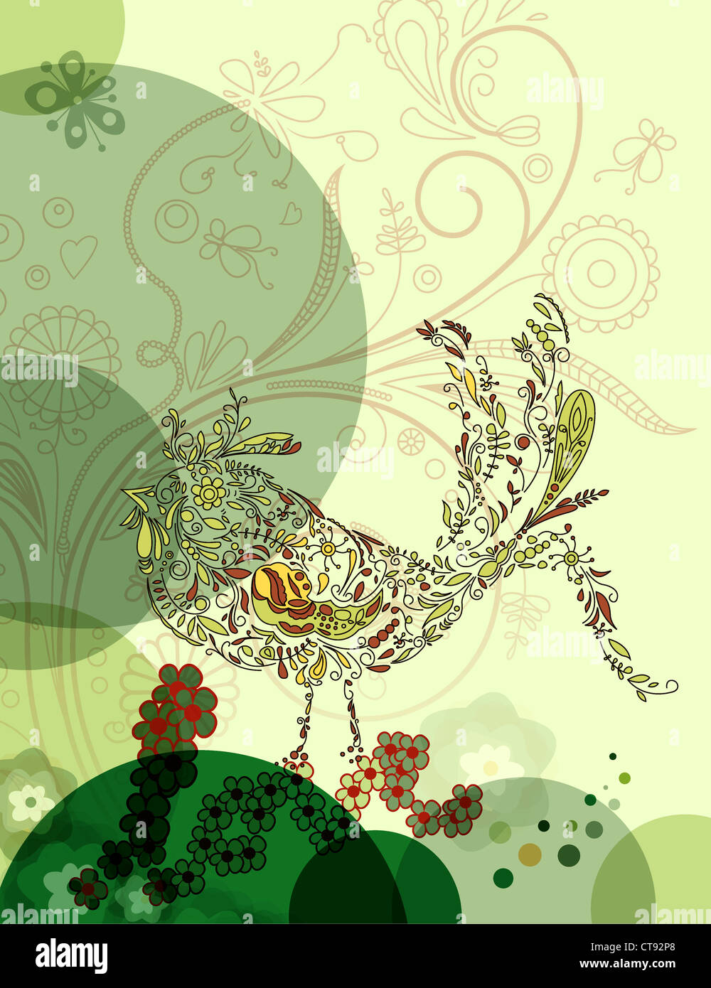 vector retro floral background with bird Stock Photo - Alamy