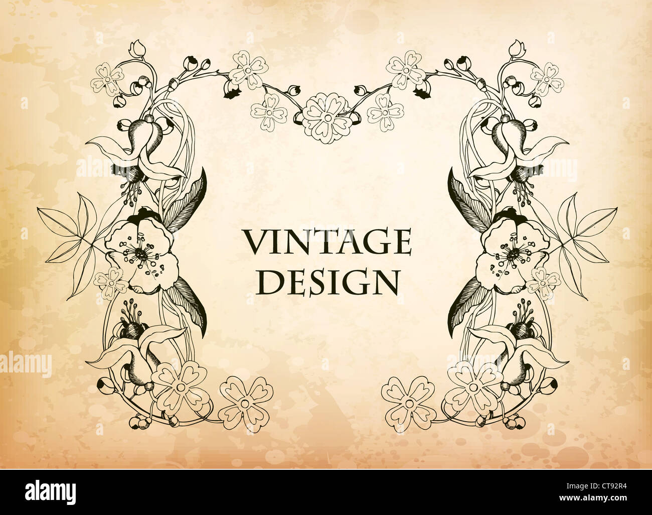vector floral frame with grunge background Stock Photo - Alamy