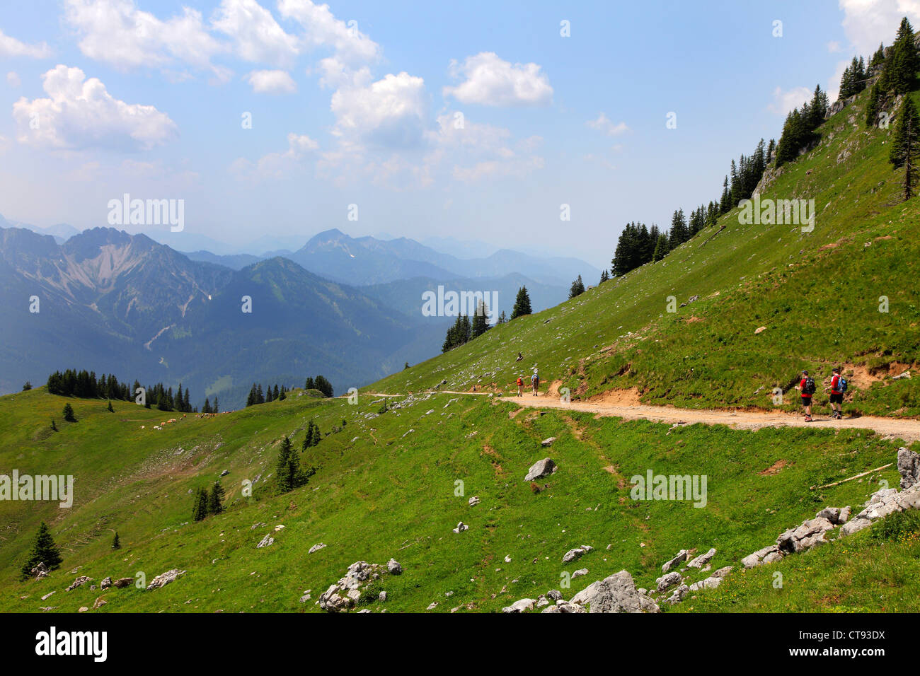 Mountain hiking path in the Mangfall mountains, Bavarian alps. Stock Photo