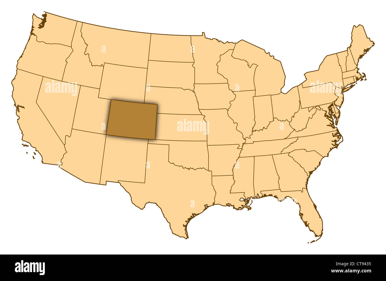 Map Of United States Where Colorado Is Highlighted Stock Photo Alamy Map Of United States Where Colorado Is Highlighted CT9435