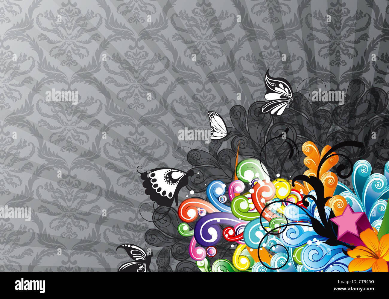 vector colorful abstract background with butterflies Stock Photo - Alamy