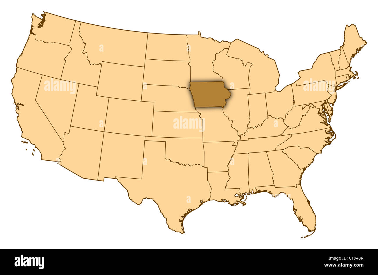Map Of United States Where Iowa Is Highlighted Stock Photo Alamy Map Of United States Where Iowa Is Highlighted CT948R