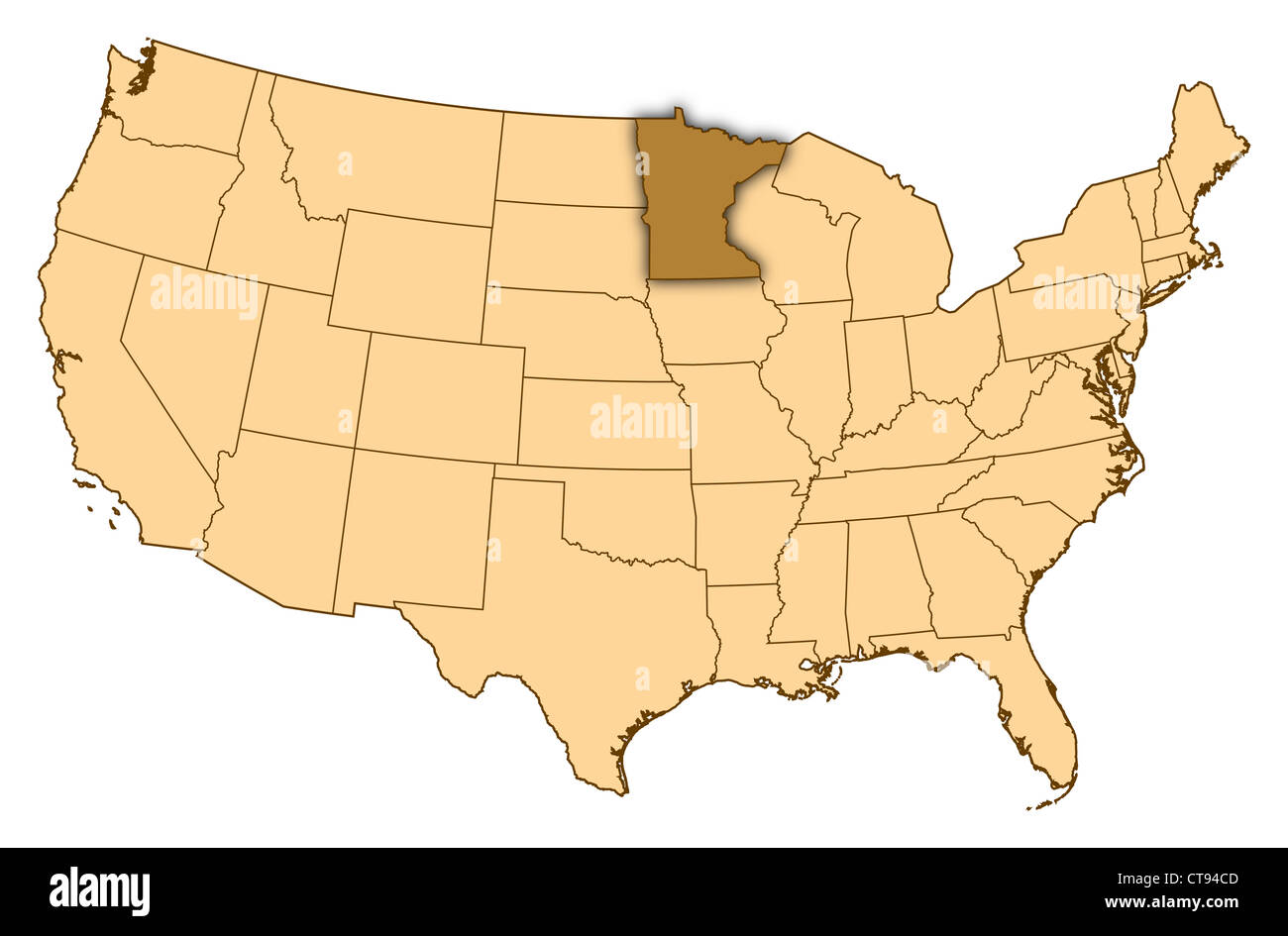 Map of United States where Minnesota is highlighted Stock Photo - Alamy