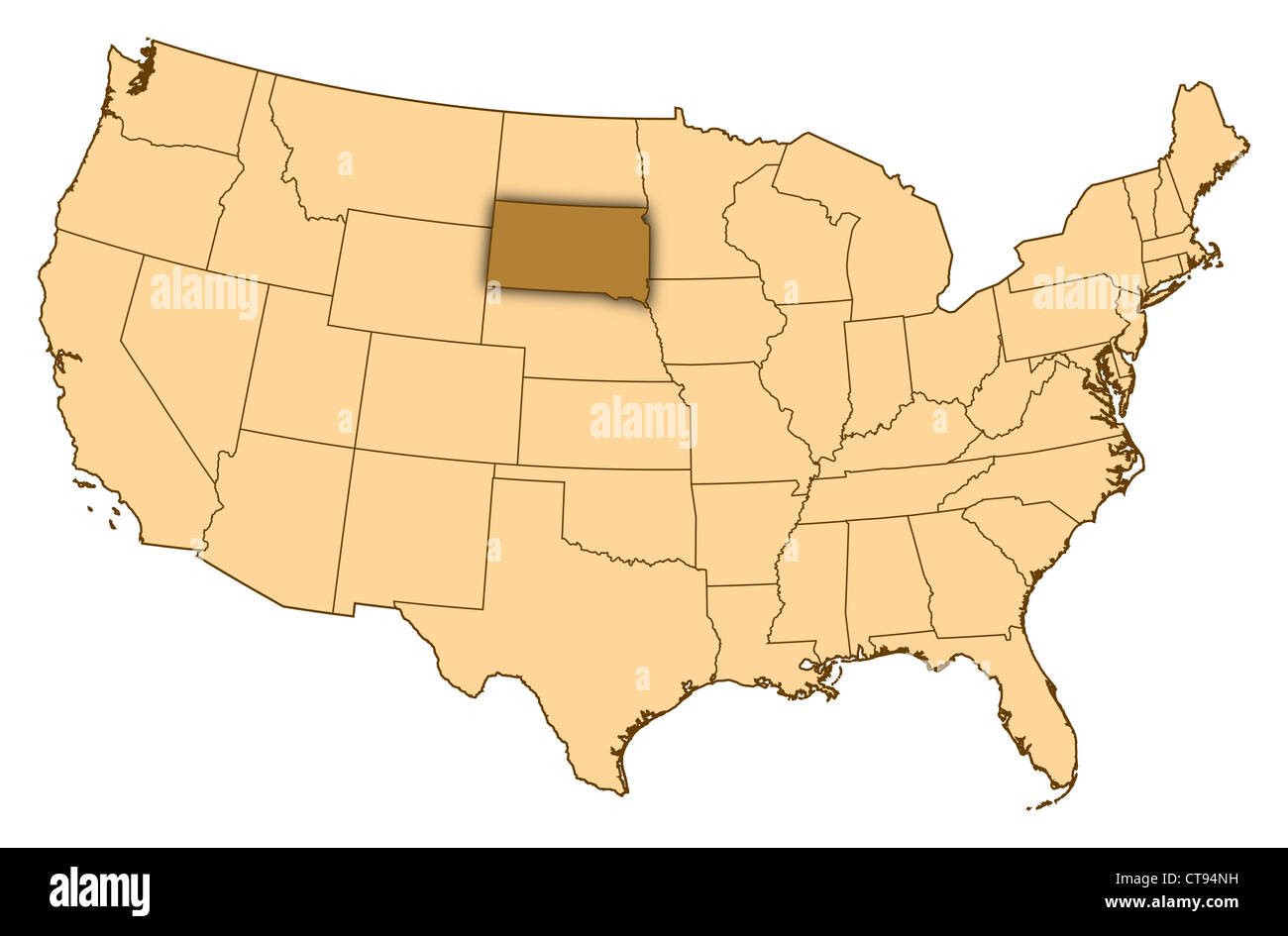 Map Of United States Where South Dakota Is Highlighted Stock Photo Alamy Map Of United States Where South Dakota Is Highlighted CT94NH