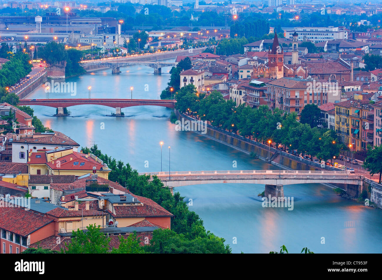 Verona. Adige river at dusk. Veneto. Italy. Europe Stock Photo