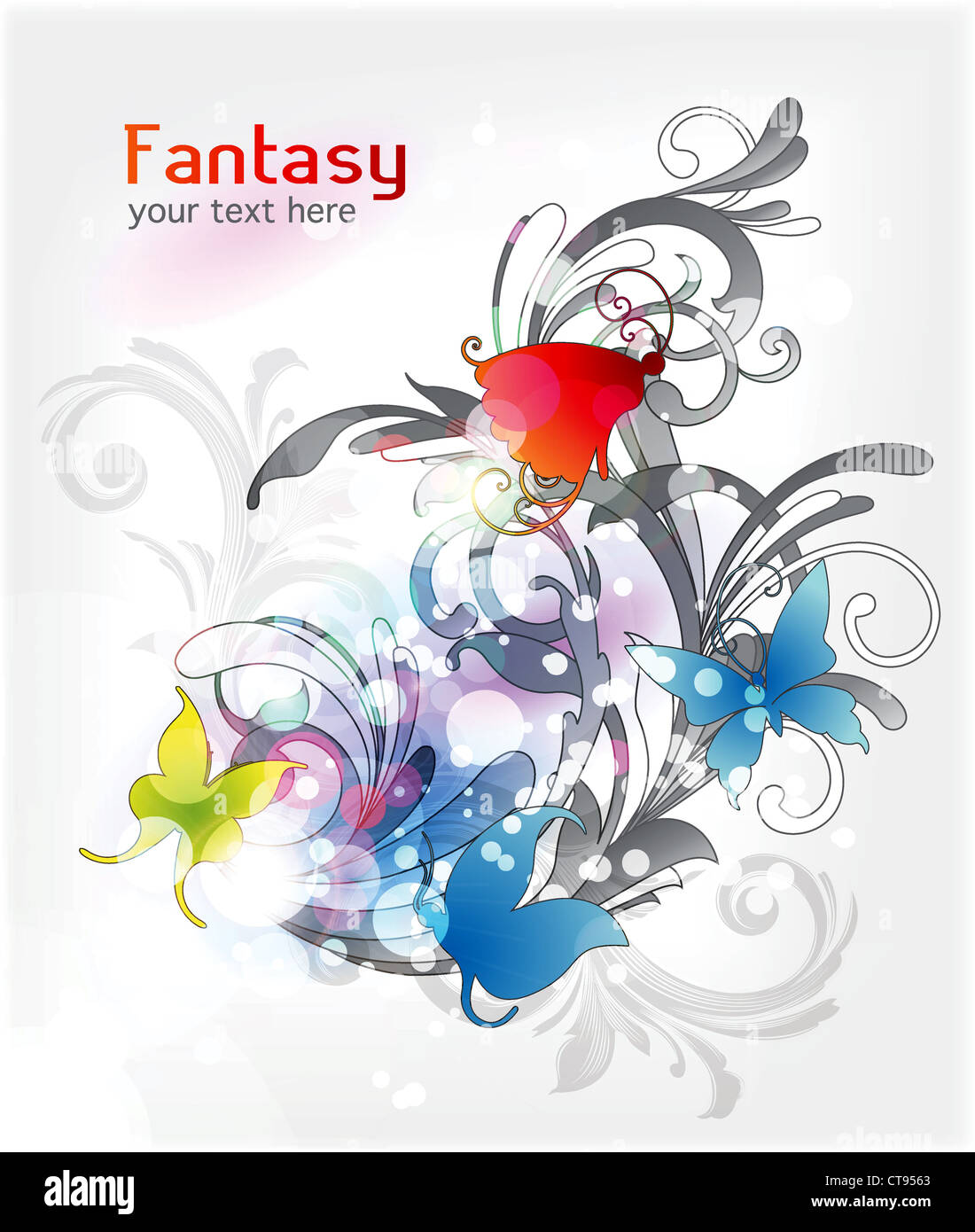 vector abstract floral background with butterflies Stock Photo - Alamy