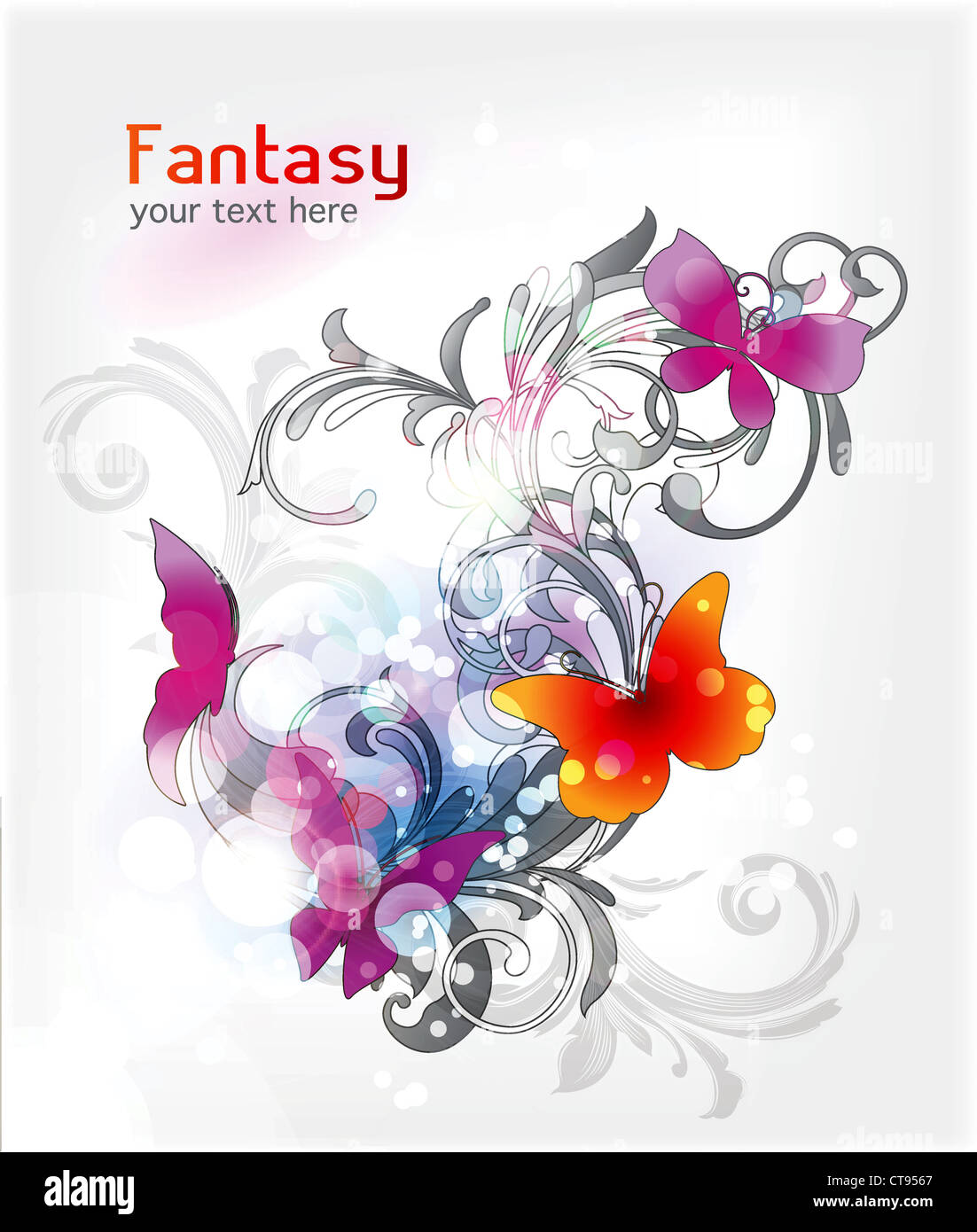 vector abstract floral background with butterflies Stock Photo - Alamy