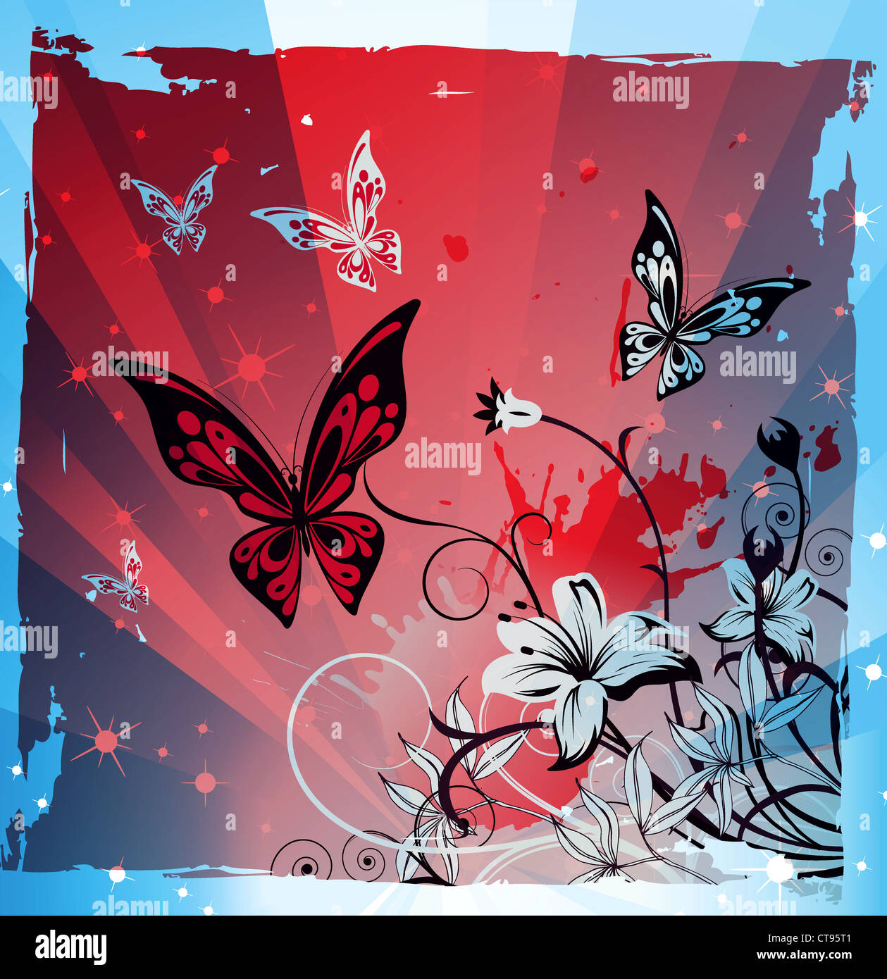 vector abstract floral background with butterflies Stock Photo - Alamy