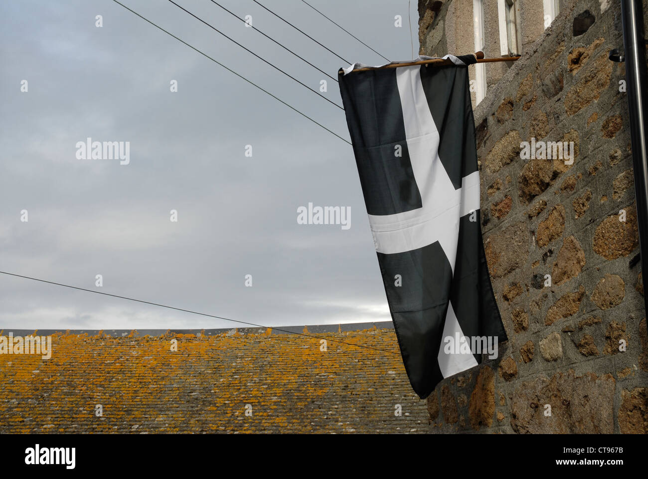 Cornish Flag at the Mousehole, Cornwall, England, UK Stock Photo