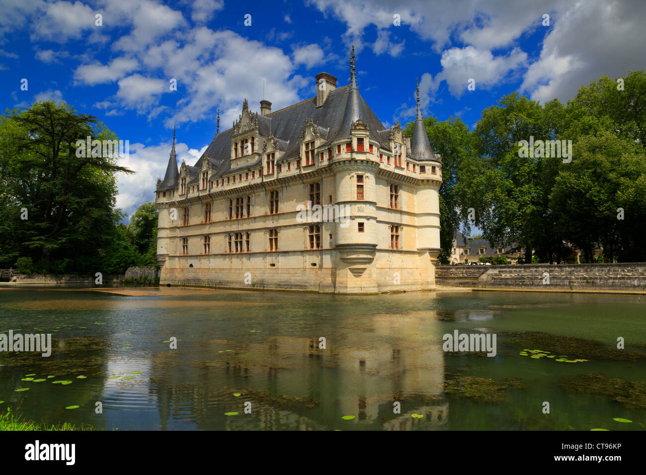 Chateau of Azay-le-Rideau. Built in the reign of Francois I by Gilles Berthelot, one of the earliest Renaissance chateaux. Stock Photo