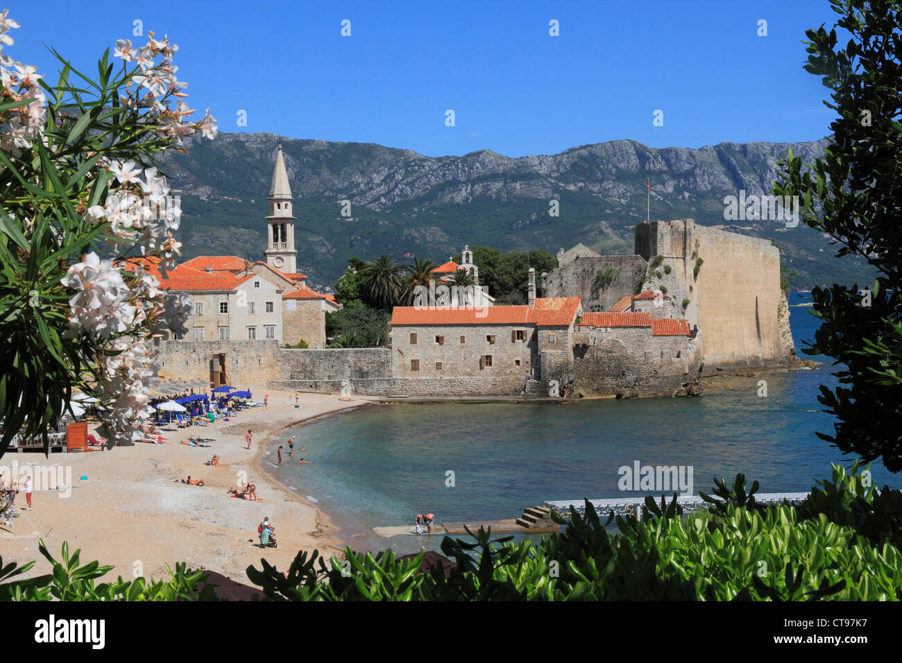 Montenegro Budva Old town & beach Stock Photo