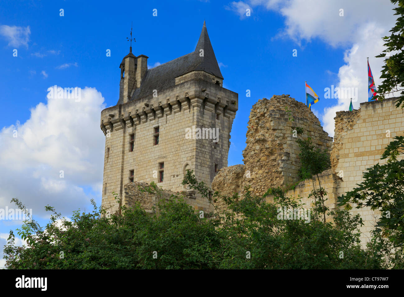 Tour de l'Horloge, Chateau Chinon, Loire Valley, France. The medieval clock tower is now the entrance to the castle. Stock Photo