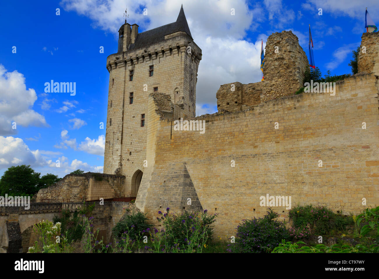Tour de l'Horloge, Chateau Chinon, Loire Valley, France. The medieval clock tower is now the entrance to the castle. Stock Photo