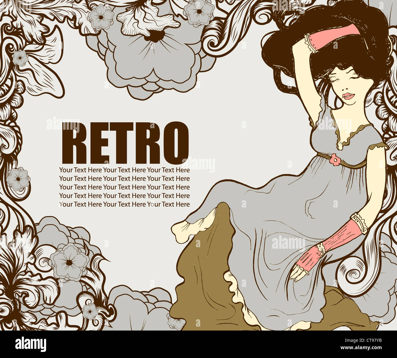 beautiful lady with floral background Stock Photo - Alamy