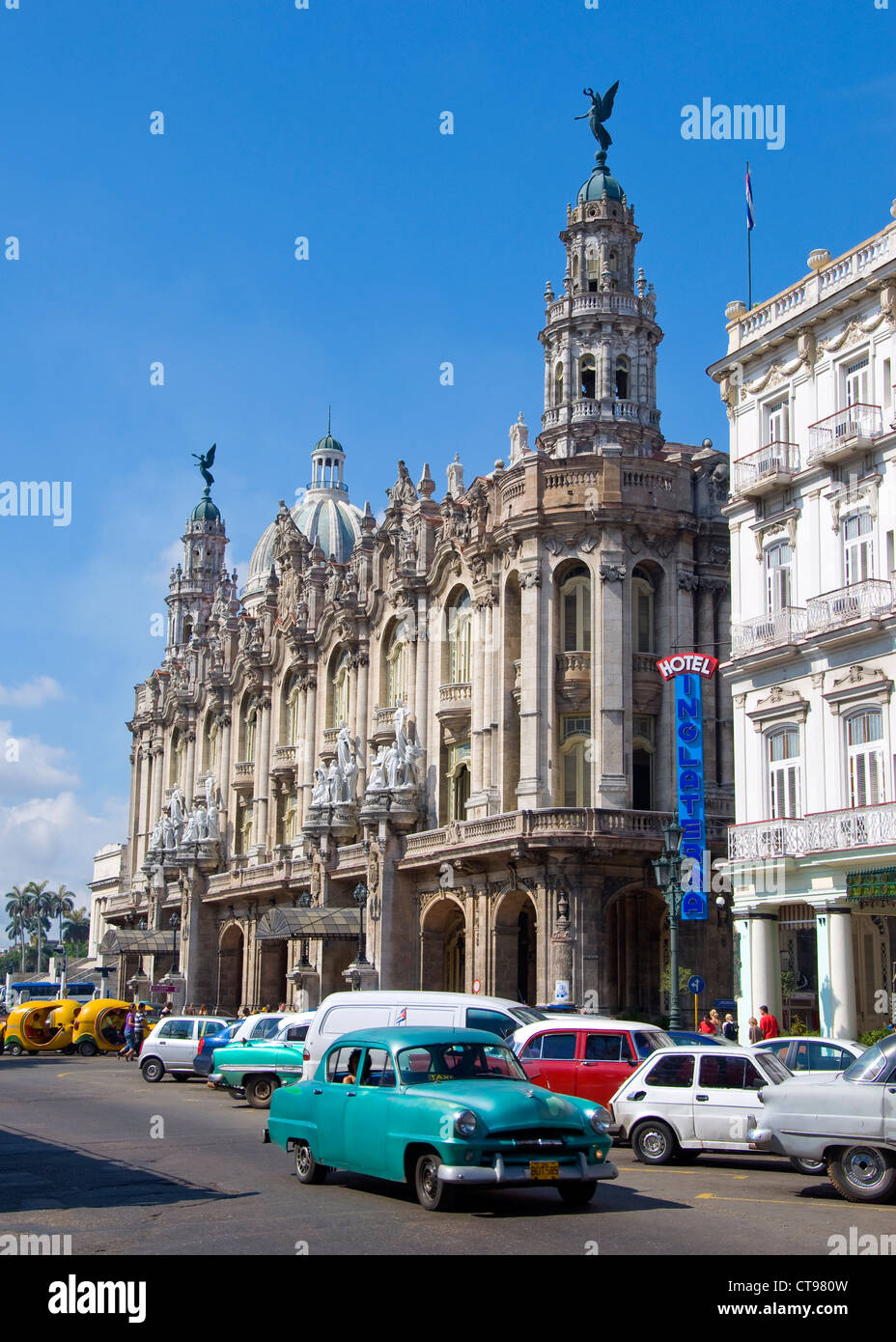 Old American Cars in front of the Gran Teatro, La Havana, Cuba Stock Photo