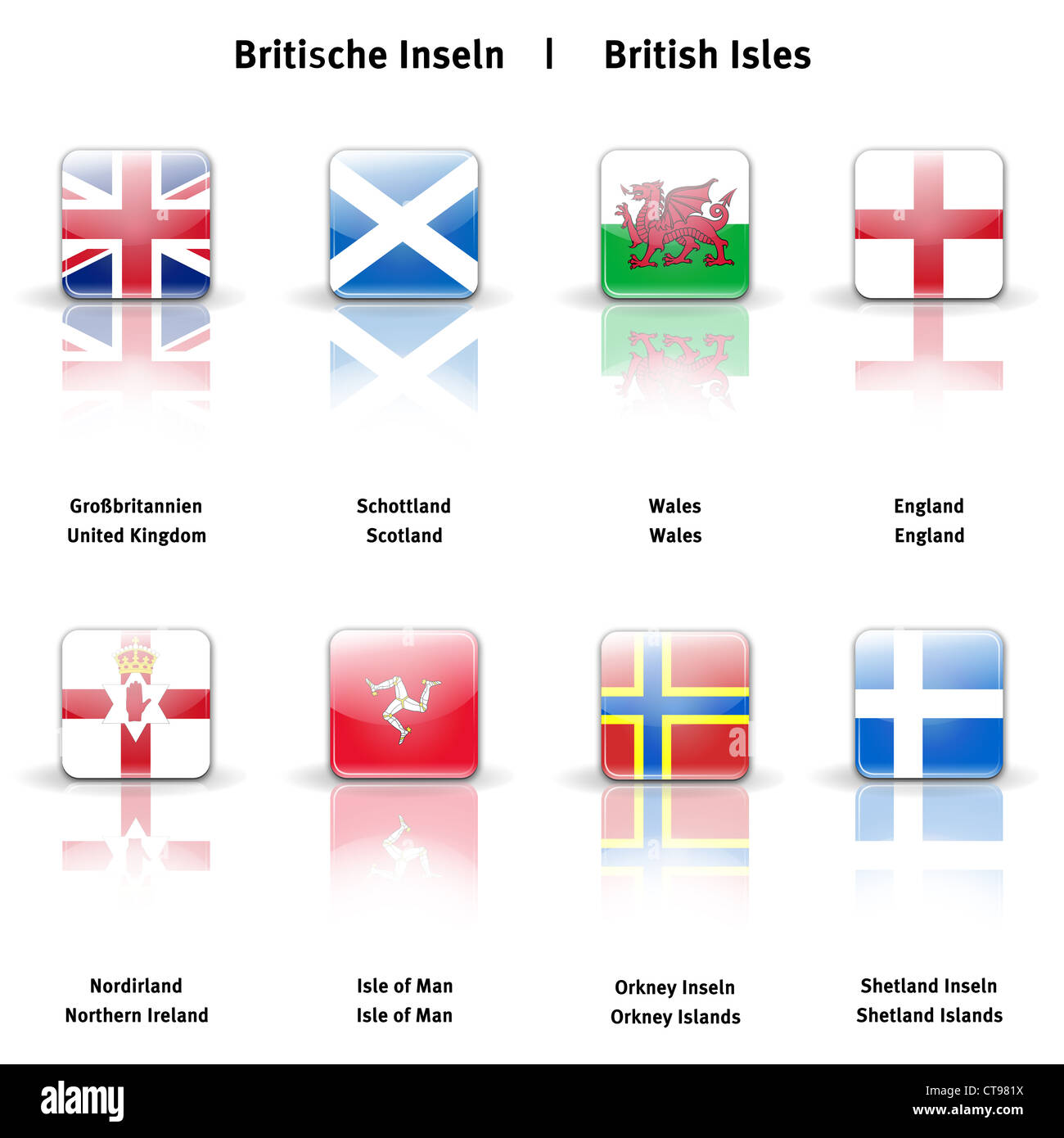 High resolution glossy icons of the British Isles Stock Photo