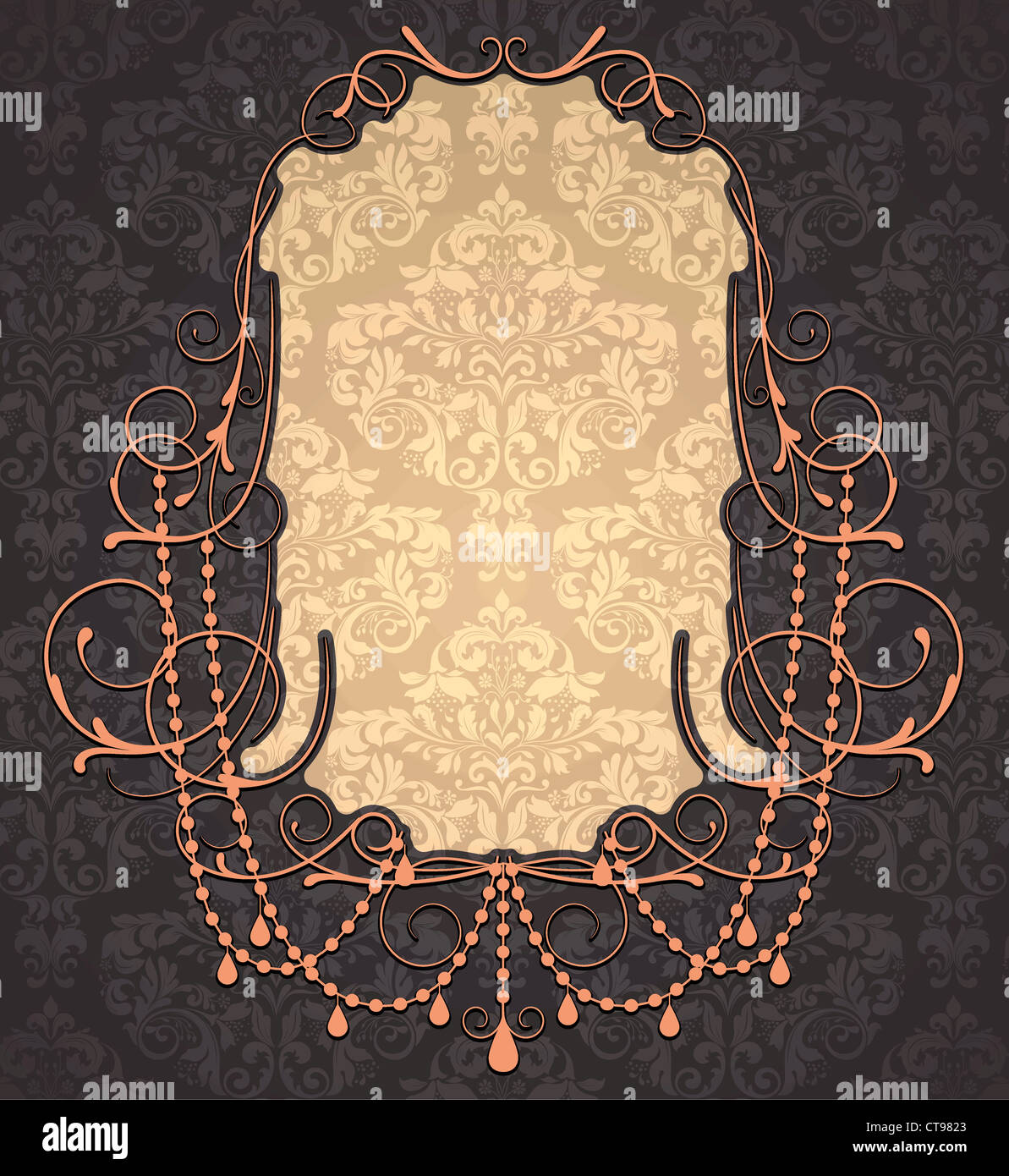 vector vintage label with damask background Stock Photo - Alamy