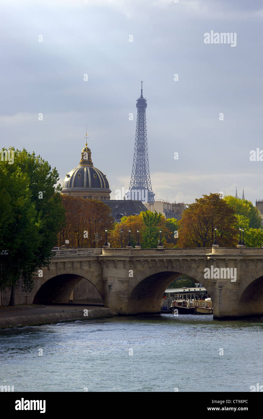 Eiffel tower and quay Seine river, Paris, France Stock Photo