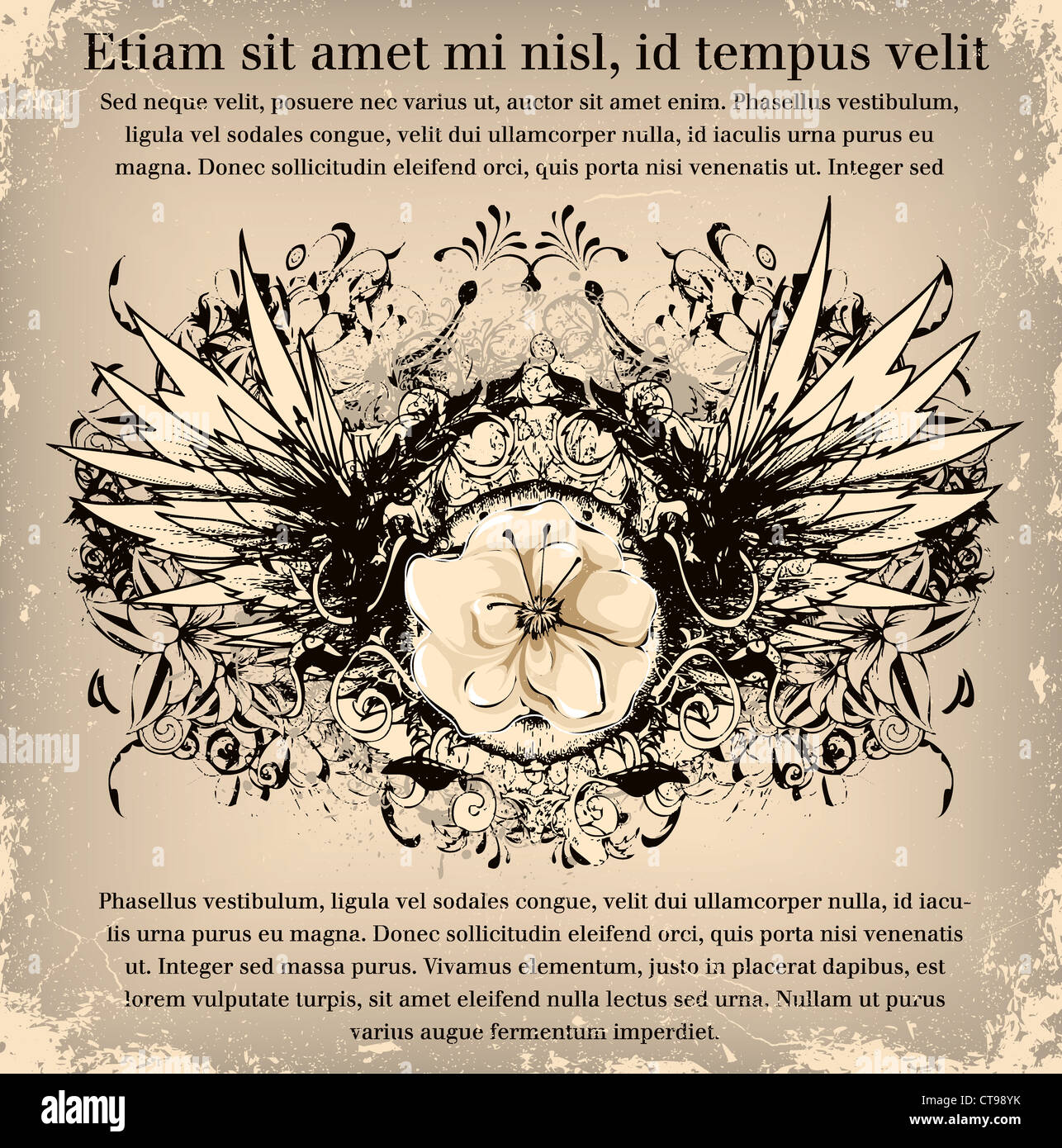 vector vintage background with floral and wings Stock Photo - Alamy