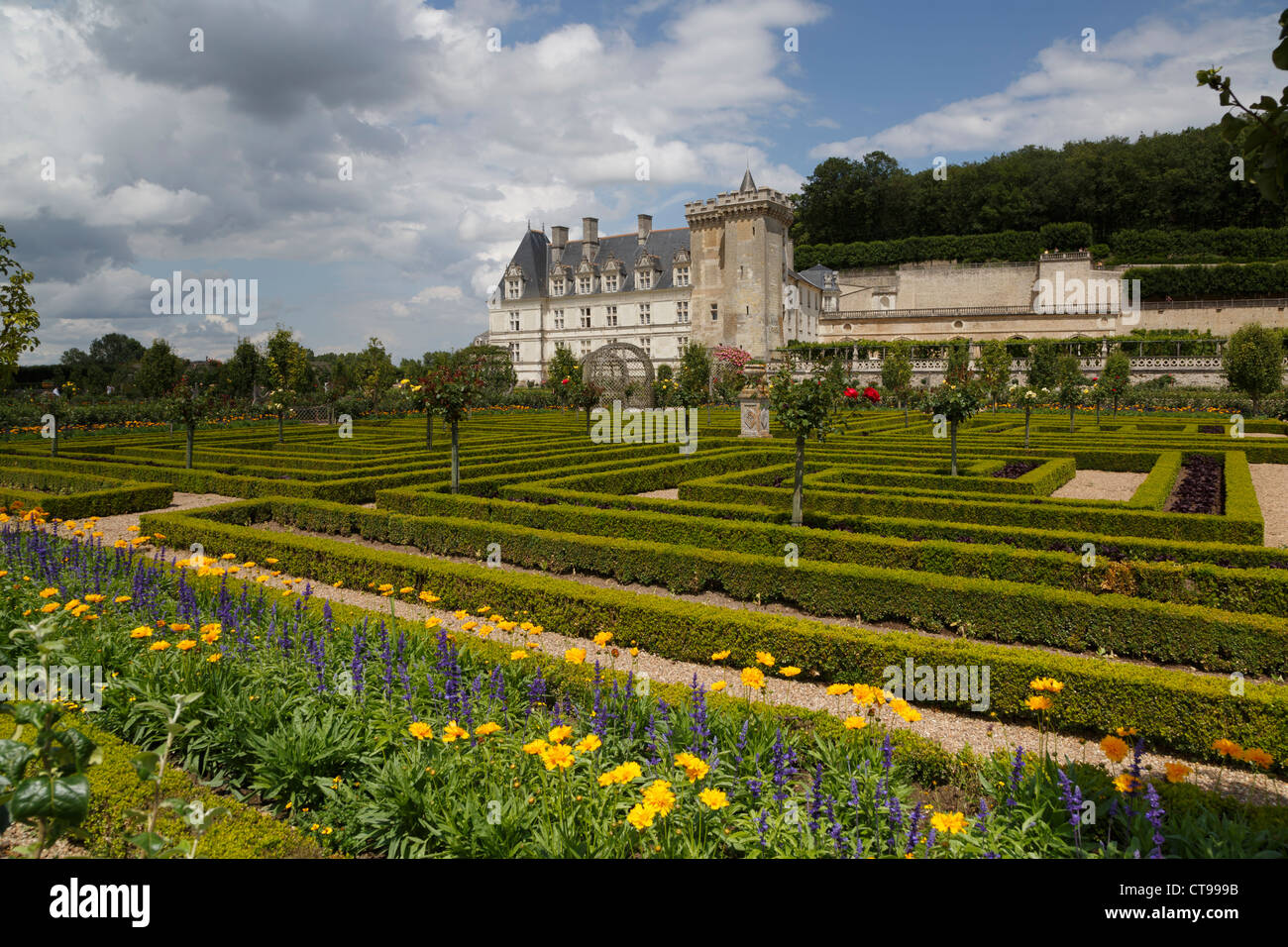 Chateau de Villandry, Loire Valley, France. Late renaissance chateau famous for its restored gardens. Stock Photo