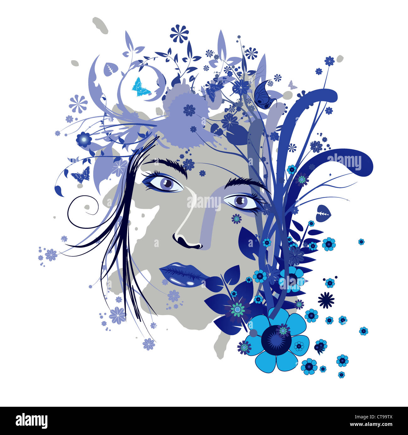 abstract illustration of a lady's face with floral Stock Photo