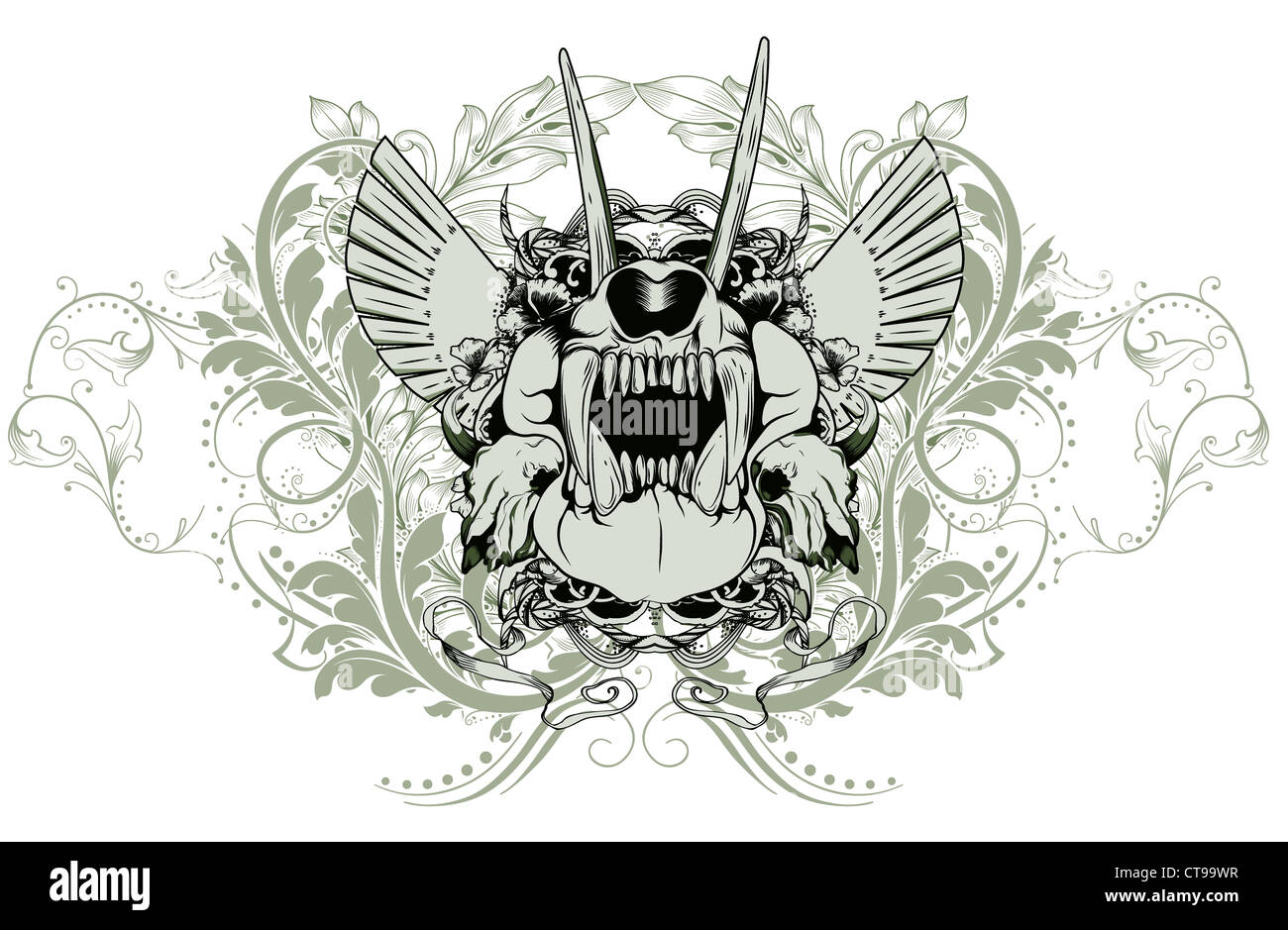 vector vintage emblem with animal skull Stock Photo - Alamy
