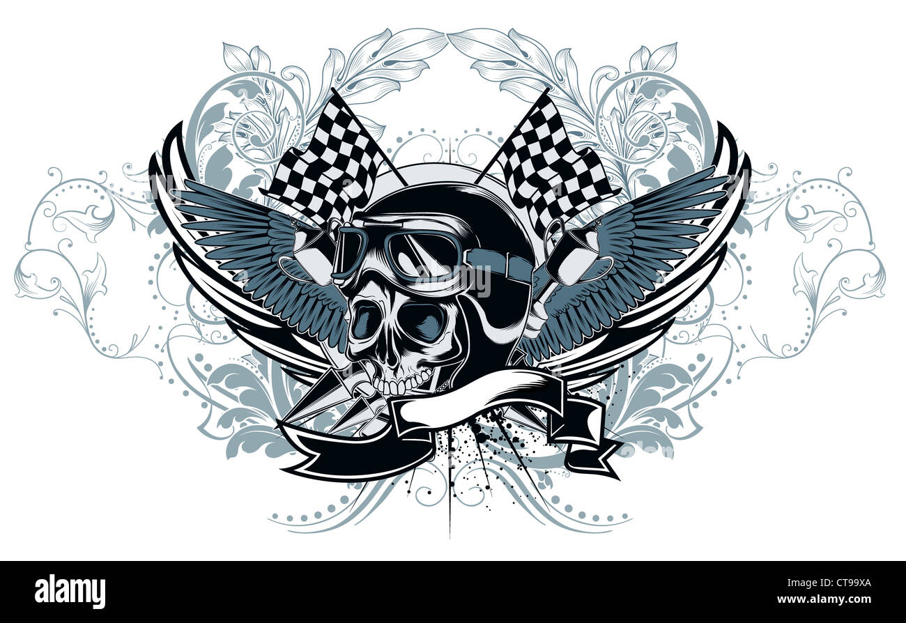 vector vintage emblem with skull Stock Photo - Alamy