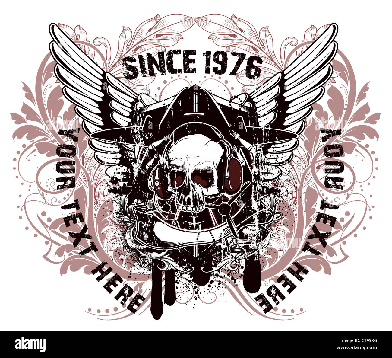 vector vintage emblem with skull Stock Photo - Alamy