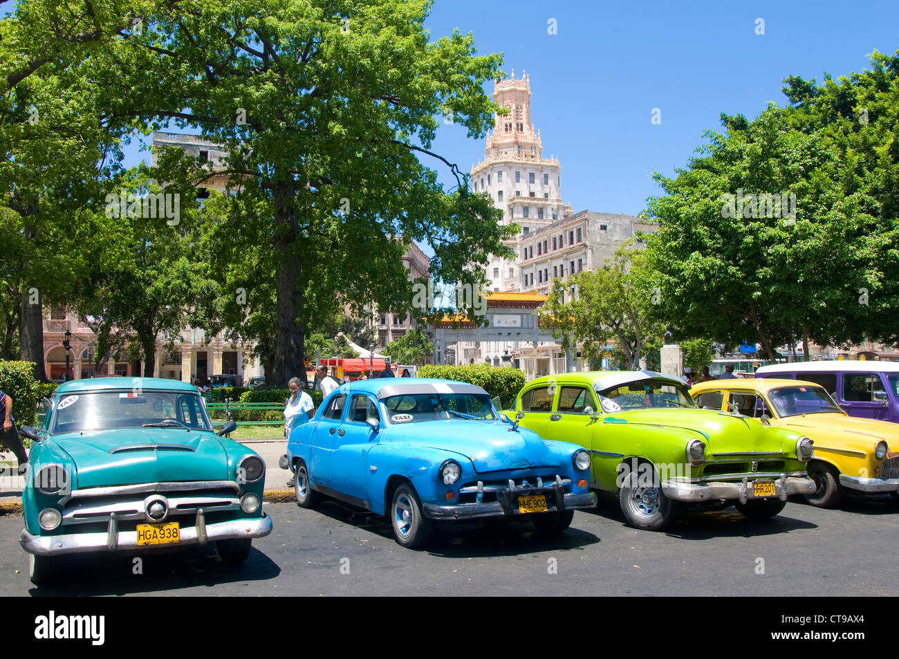 Vintage Cars, Parque Central, La Havana, Cuba Stock Photo