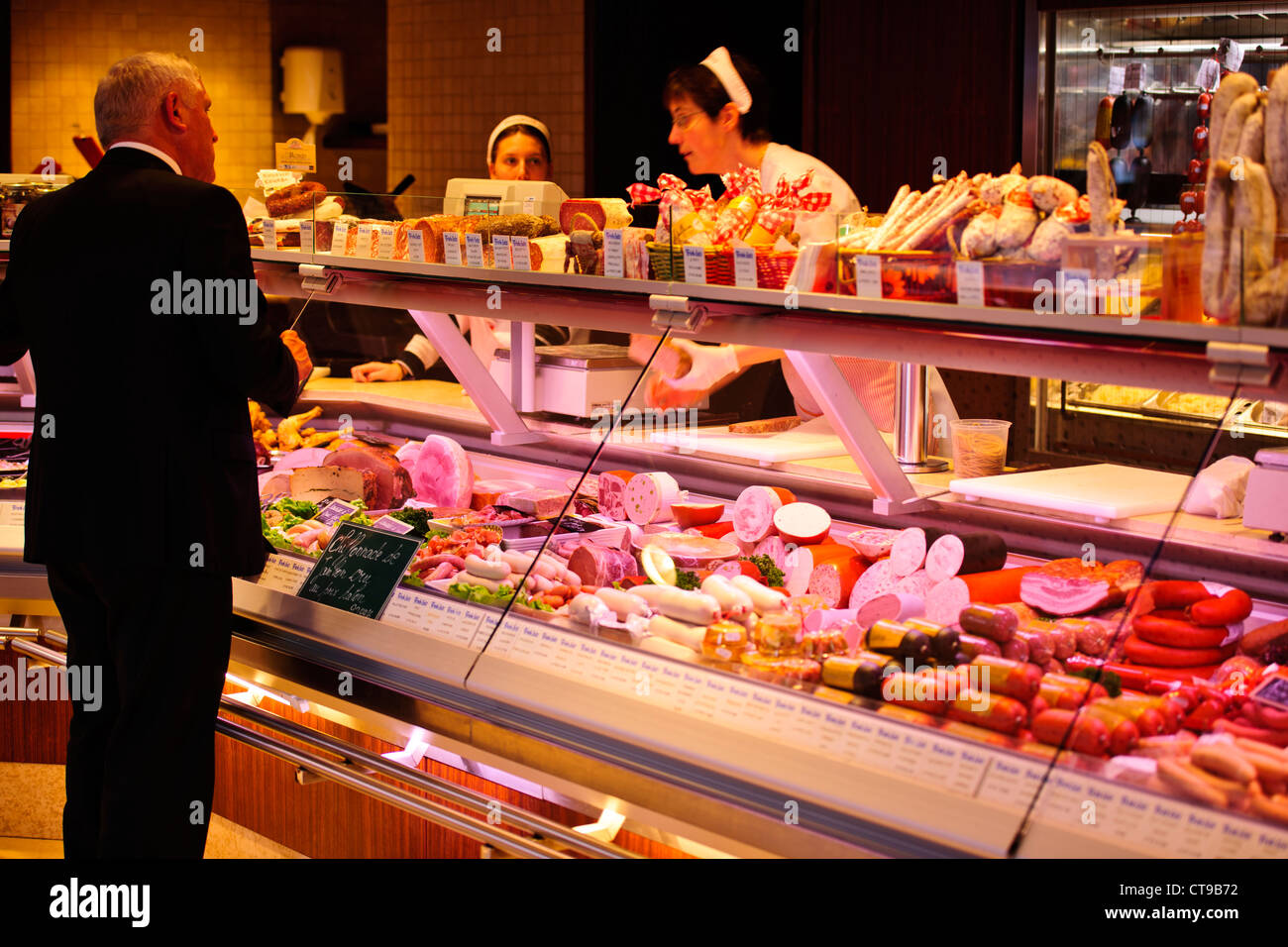 Foie gras,Chacuterie Shops,Cold Meats,Delicatessens,Prepared Foods, Cheeses, Rue Des Ecrivains,Strasbourg,France Stock Photo